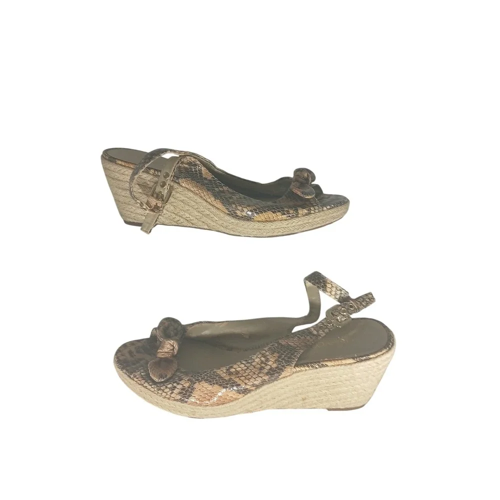 Franco Sarto Cannes Womens‎ Snakeskin Print Espadrille Wedge Sandals Brown 8.5M